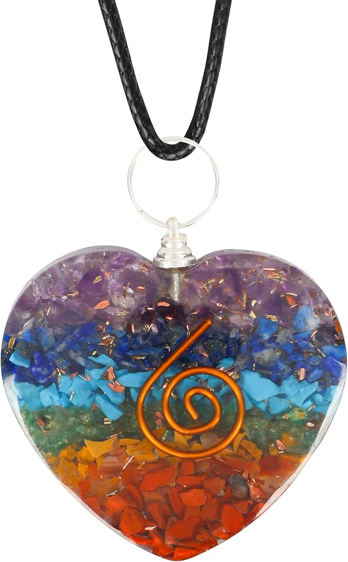 7 脉轮心形吊坠项链,适合女士和女孩 | emf 保护 | 能量发电机